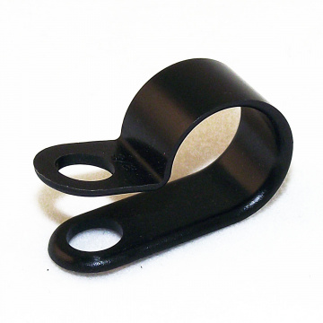 Image for Black Plastic 'P' Clip : Fixing Hole 9/64" Cable Diameter 3/8"